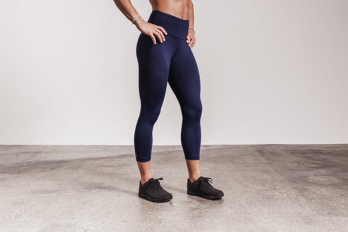 Nobull High-Rise Crop Plush Heather Women's Tights Navy | Australia (PY5613)